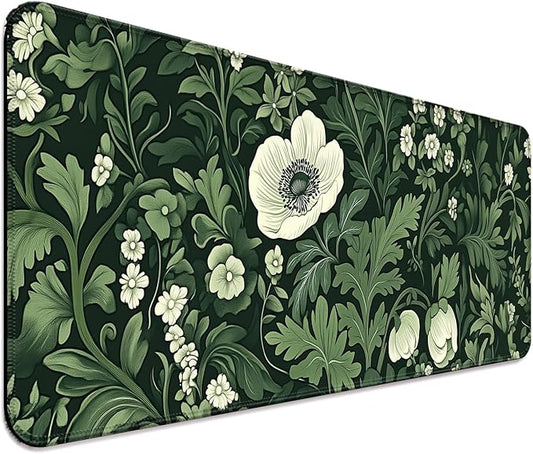Green Plant Wildflower Gaming Desk Mat, Computer Keyboard Large Extended Long Floral Mouse Pad for Office and Home, XL (W26)