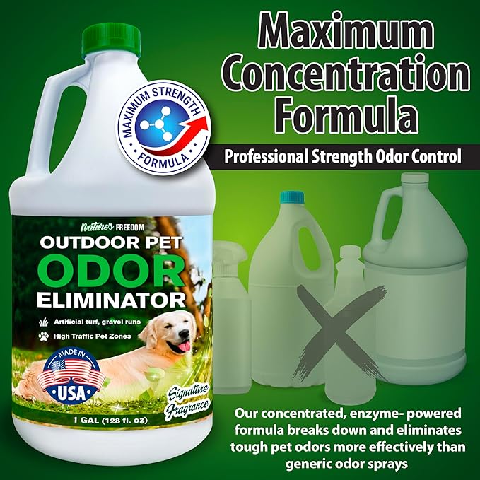 Nature's Freedom Hose-End Outdoor Pet Odor Eliminator – Gallon Enzyme Cleaner with Spray Gun for Yard, Turf, Patios, Kennels, Concrete