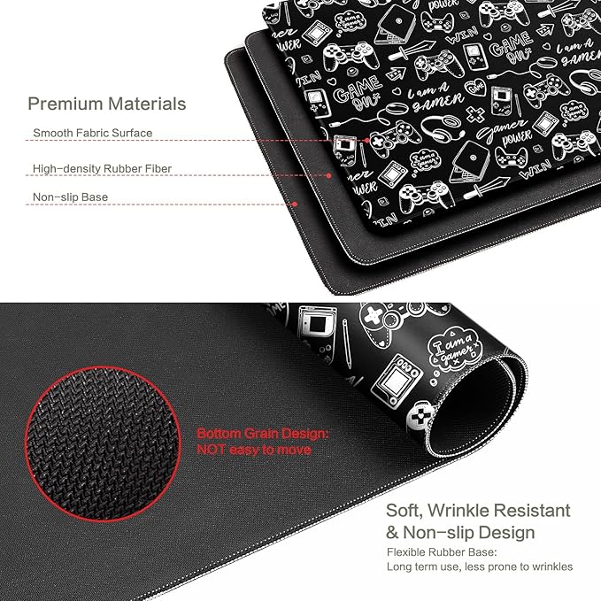 Vimorco Large Gaming Mouse Pad, Large Desk Pad Big Computer Mat Mousepad, Desk Mat Laptop Keyboard Mouse Mat for Game/Office/Home/Work 31.5x15.7 in, Gamer Power Gaming Time