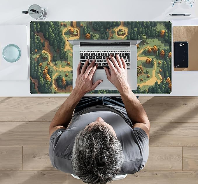 Cute Desk Pad Brown Green Forest Pixel Desk Mat Plant Mouse Pad XXL Large Gaming Desk Matt for Desktop, Laptop Computer Mousepad Keyboard Mouse Mat for Women Office Decor Accessories 31.5''x15.7''