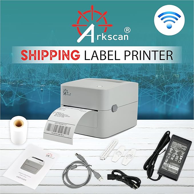Arkscan 2054K-WF Mini WiFi Wireless Shipping Label Printer for iPhone Windows Mac Chromebook Android Support Amazon Ebay Paypal Shopify Shipstation UPS USPS FedEx Fanfold Direct Label