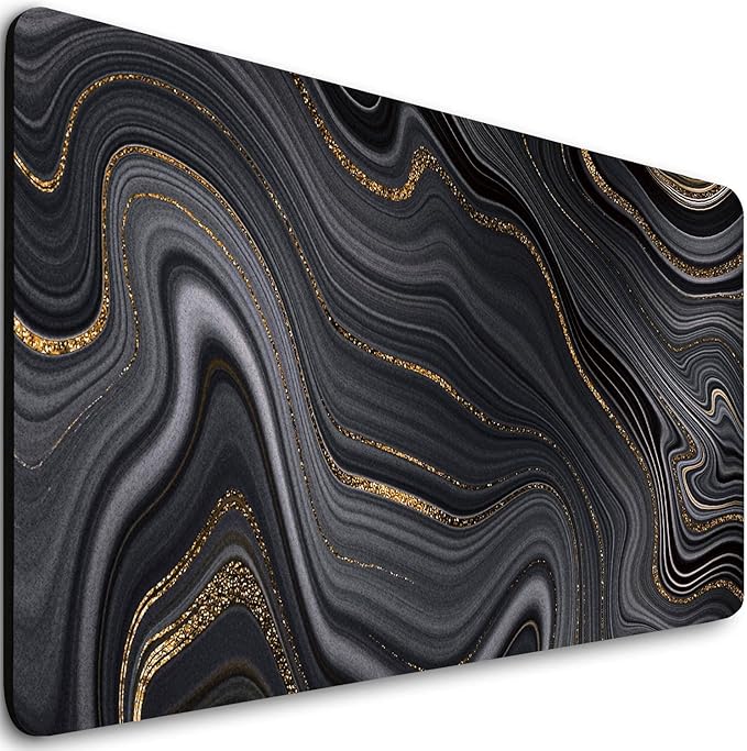 Extended Gaming Mouse Pad (31.5 X 11.8 in), Large Non-Slip Rubber Base Mousepad,Keyboard Mouse Mat Desk Pad for Work, Game, Office, Home - Black Rose Gold Marble, MOU-03