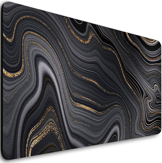 Extended Gaming Mouse Pad (31.5 X 11.8 in), Large Non-Slip Rubber Base Mousepad,Keyboard Mouse Mat Desk Pad for Work, Game, Office, Home - Black Rose Gold Marble, MOU-03