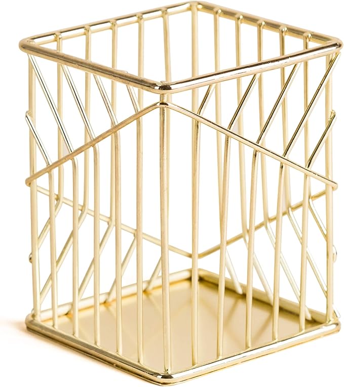 U Brands Metal Pencil Cup, Desktop Accessory, Vena Collection, Gold