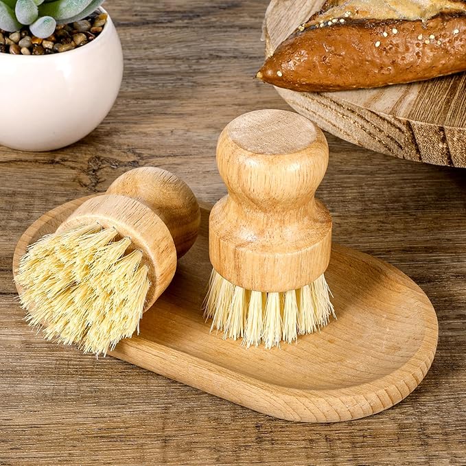 12 Pcs Bamboo Dish Scrub Brushes Kitchen Dishwashing Cleaning Brush Wooden Scrubbers Set Sisal Bristles Cleaner Scrubber for Washing Cast Iron Pan Pot Sink Spatula