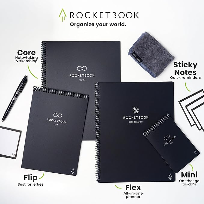 Rocketbook New Core Reusable Spiral Notebook, Letter Size 8.5x11, Red - Lined Pages, App-Connected, Erasable, Durable Cover, Ideal for School, Work, and Creative Projects