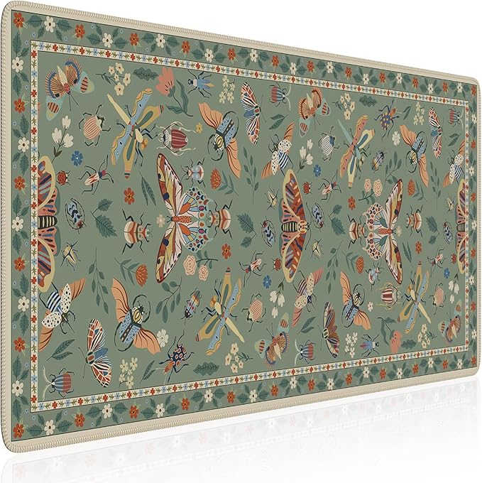 HAOCOO Keyboard Mat, Green Desk Mat for Keyboard and Mouse, Floral Desk Mat with Non-Slip Rubber Base, Computer Mats for Desktop, Large Waterproof Mouse Pad for Desk, Gaming & Office