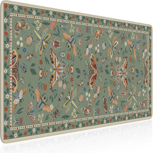 HAOCOO Keyboard Mat, Green Desk Mat for Keyboard and Mouse, Floral Desk Mat with Non-Slip Rubber Base, Computer Mats for Desktop, Large Waterproof Mouse Pad for Desk, Gaming & Office