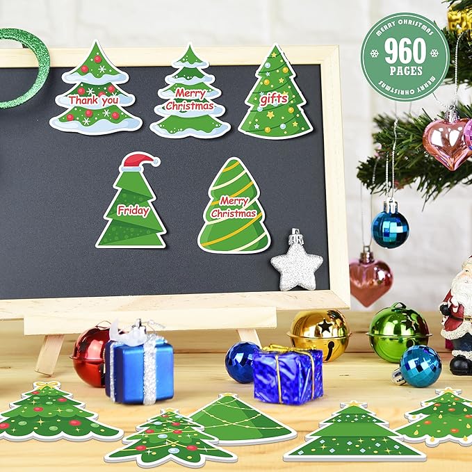 48 PCS Christmas Tree Sticky Note Christmas Note Pads Work Study Notes, 960 Pieces of Christmas Tree Self Adhesive Removable Memo Pads 12 Styles, 20 Sheets Each for Labels