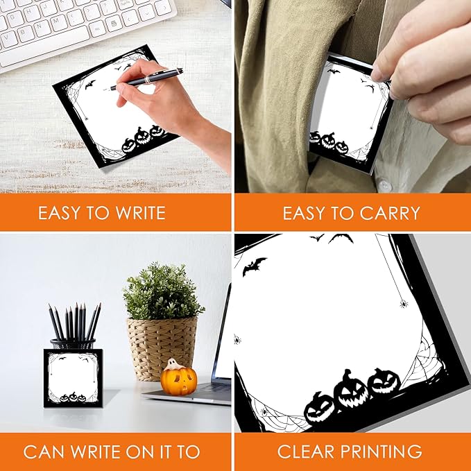 Halloween Sticky Note Halloween Note Pads with Spider Pumpkin Bat, Work Study Notes, 450 Pieces of Halloween Self Adhesive Removable Notes 3 Styles, 9 Books Total, 50 Sheets Each (Spider)