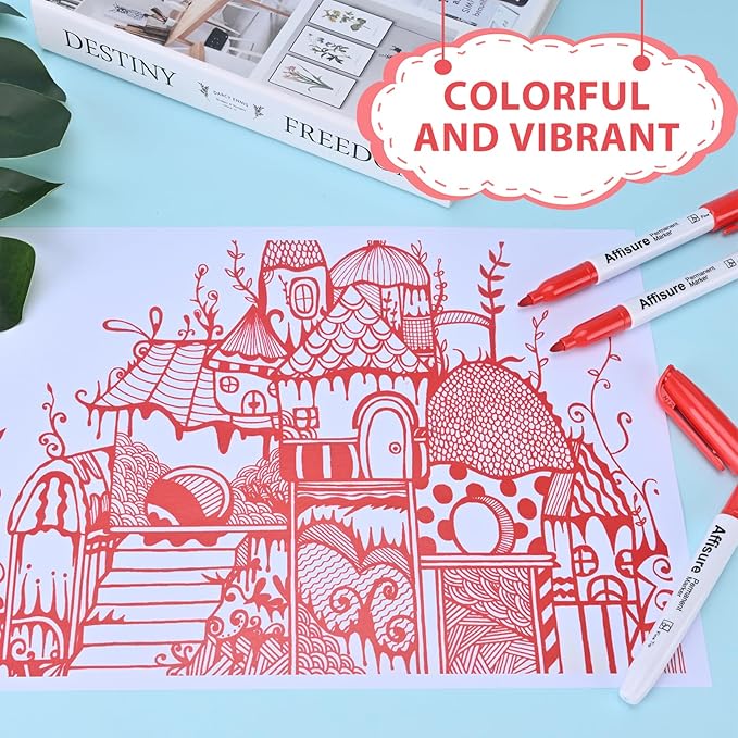 Red Permanent Markers Bulk, 75 Count, Quick Drying and Fade Resistant, Fine Point Marker works on Paper, Plastic, Metal, Wood, Perfect for Classroom, Home, Office