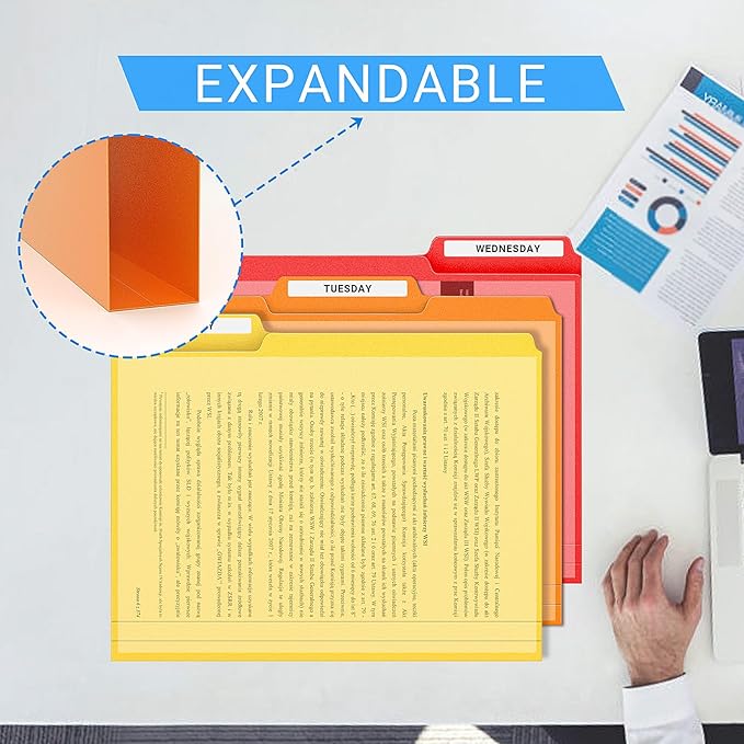 24 Pack Colored Plastic Manila File Folder,3 Tab Multi-Color Heavy Duty Files Folder with 1/3-Cut Tabs,Letter Size,Assorted Colors Filing Folder,Cabinet Office Supplies Folders for Documents, 8.5 x 11