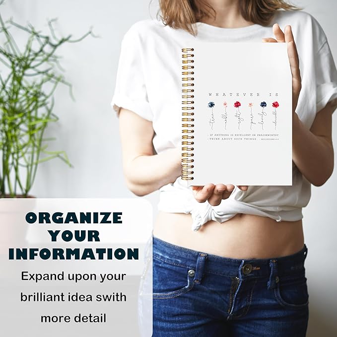 BearCake Prayer Journal for Woman,Spiral Bible with Note Taking Space,Christian Gifts for Women,Philippians 4:8 Whatever is True,Spiral bible Notebook 5.5x8.3