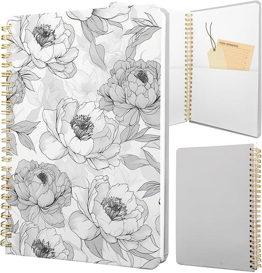 Cute Spiral Notebook journal A5 Aesthetic Pretty Floral Design for Women Girls Kawaii with Pocket, 8.5 x 5.7 inch, Rose
