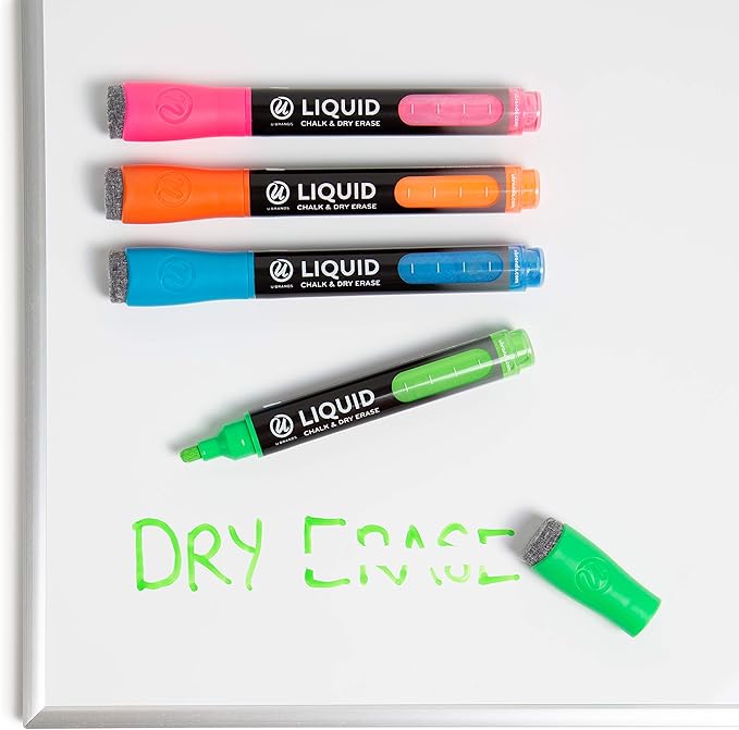 U Brands Liquid Chalk Markers For Blackboard, Chalk Board, and Dry Erase Boards, with Eraser, Assorted Bright Colors, Set of 4