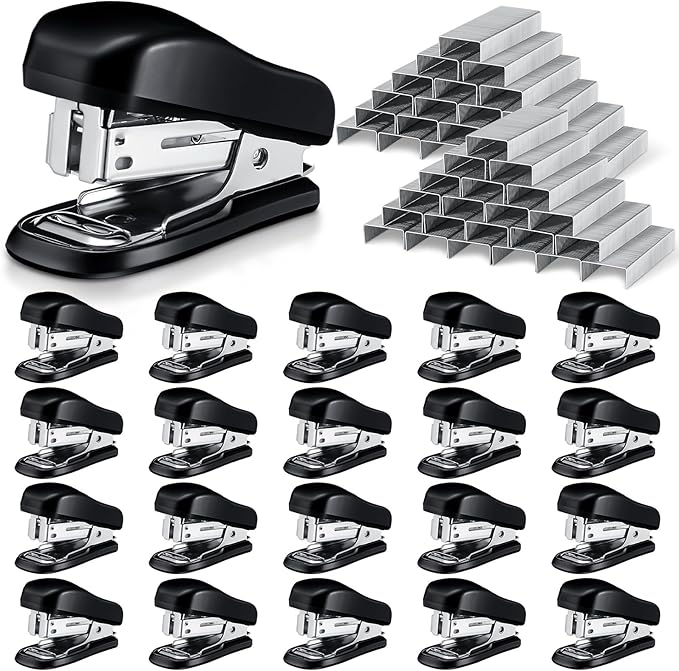 Sherr 10 Pack Mini Staplers Bulk with 15000 Nail, Office Staplers for Desk 25 Sheet Capacity, Hand Held Desk Students Teachers Supplies for School Office Business Non Slip Base Black