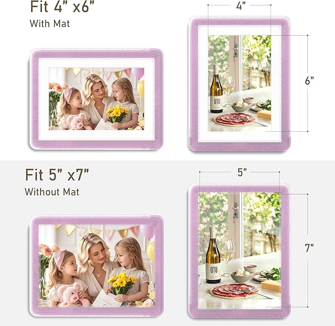 1-Pack 5x7 Picture Frame or 4x6 with Mat – Shatterproof Plastic Photo Frame for Family, Nursery & Playroom, Wall & Tabletop Picture Frames for Home Office, Safe Lightweight Design, in Crystal Pink