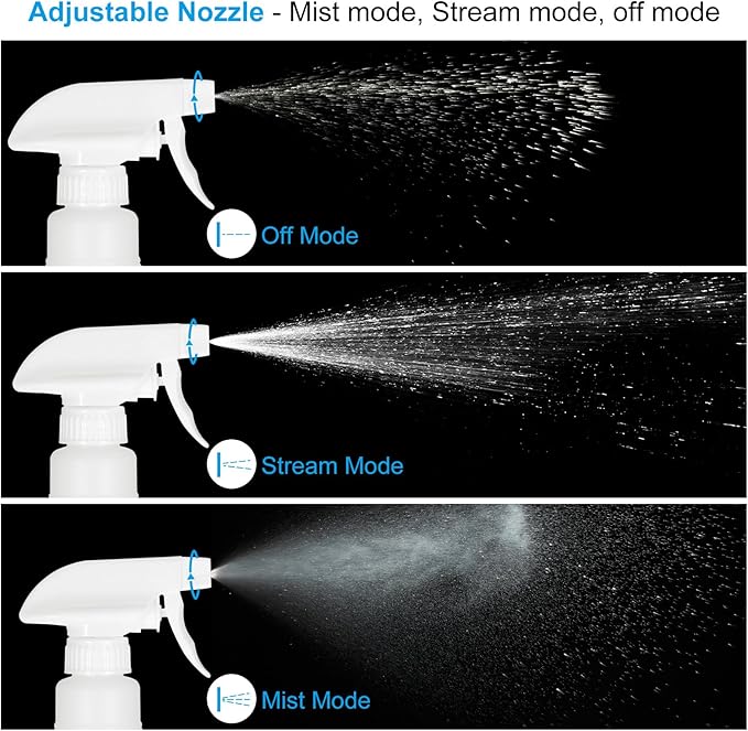 PATIKIL 750ml/24oz Plastic Spray Bottles, 4pcs Adjustable Nozzle Leak Proof Empty Water Mist Stream Sprayer for Cleaning Solutions Plants Hair, White