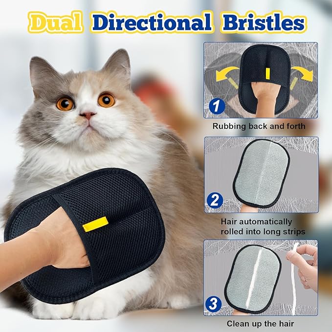 Electrostatic Pet Hair Remover - Pet Hair Removal Glove for Cats & Dogs | Double Sided Grooming & Animal Fur Removal Hand Tool for Grooming, Laundry, Furniture, Clothes, Sofas & Carpets.