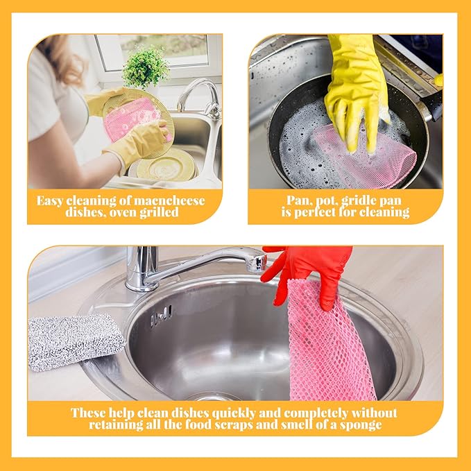 Norme 24 Pcs Dish Washing Net Innovative Mesh Cloth Netted Cloths Sponge for Washing Non Scratch Dish Rags Scourer for Kitchen Fast Drying, 3 Colors