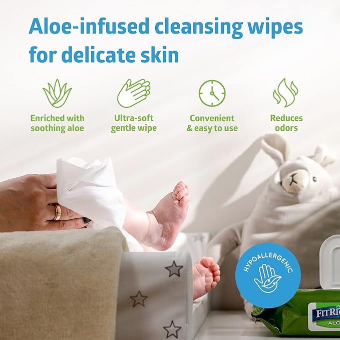 FitRight Personal Cleansing Wipes with Aloe (8x10 inch) | 600 Pieces Moisturizing Body Wipes for Adults Bathing and Incontinence Cleaning | Scented Cloth Adult Wipes for Elderly Care
