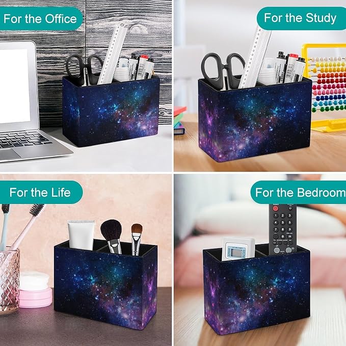 Pen Holder, Pencil Holder for Desk Organizer, Nebula Deep Space Galaxy PU Leather Pencil Cups Desktop Stationery Storage Makeup Brush Holder Pen Organizer for Office Home