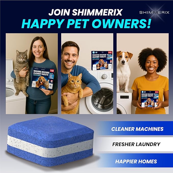 Washer & Dishwasher Cleaner Tablets - 2-in-1 Deep Cleaning for Pet Owners - Remove Pet Hair, Smells & Hard Water Build-Up - HE & Septic Safe - Scented Descaler Pods with Citric Acid - 56 Tabs, Citrus