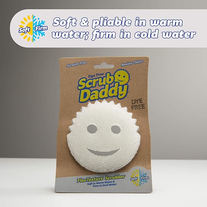 Scrub Daddy- Scrub Daddy Dye Free- FlexTexture Sponge, Soft in Warm Water, Firm in Cold, Deep Cleaning, Dishwasher Safe, Multiuse, Scratch Free, Odor Resistant, Functional, 1pk (Pack of 1)