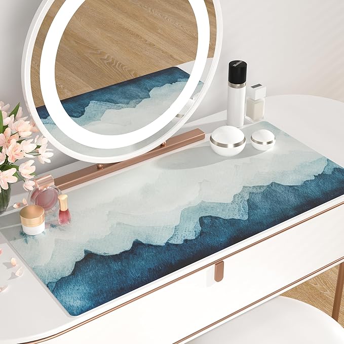 QIYI Desk Pad Large Keyboard and Mouse Pad for Laptop Computer, PU Leather Desk Cover Protector, Desk Décor Accessories for Office Home Work Writing Gaming 31.5" x 15.7" - Watercolor Mountain