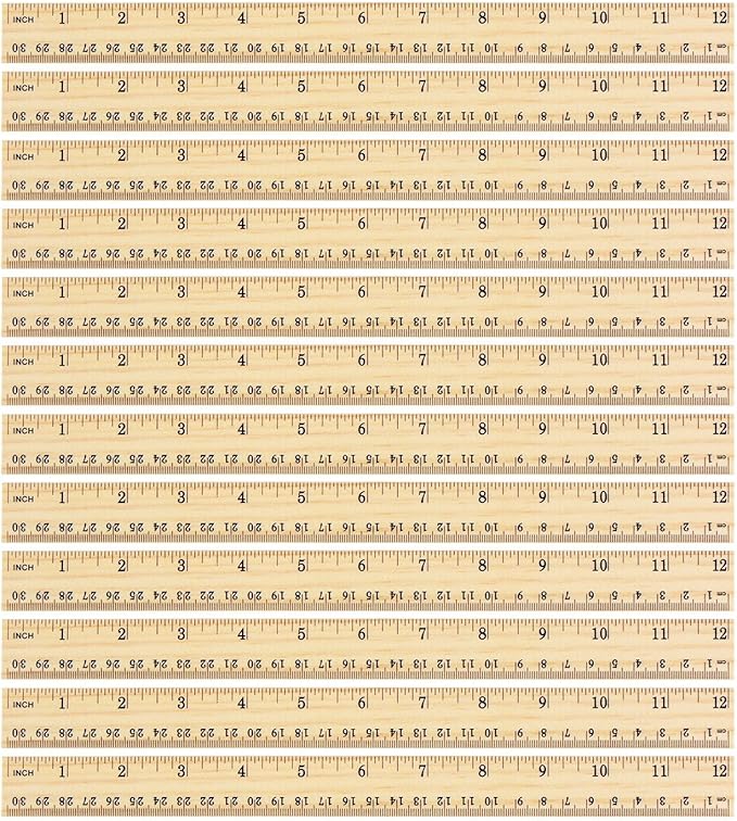 Outus 12 Pack Wood Ruler Bulk for Students Wooden School Rulers Gifts Office Classroom Measuring, 2 Scale, 12 Inch and 30 cm