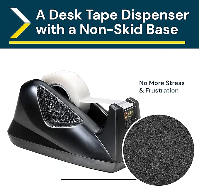 Excell - Desk Tape Non-Skid Base Dispenser 3pc, 3/4" Wide, 1" Core, Durable Plastic Tape Holder, Heavy Duty Tape Dispenser, Weighted Tape Dispenser for Desk, Easy One Hand Use, 1 inch Tape Dispenser