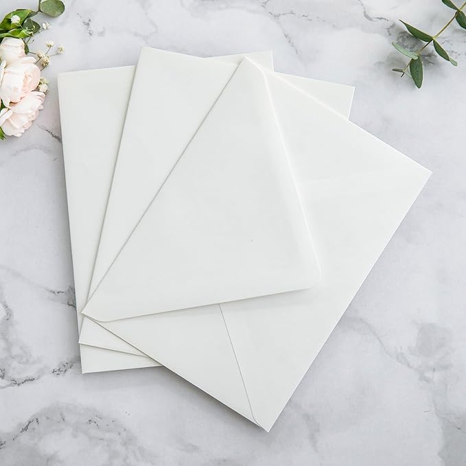 PONATIA 50PCS A7 Euro Flap Ivory Envelope, 5.25 x 7.25'' Flowers Liner Envelopes for Wedding Invitations, Photos, Postcards, Greeting Cards, Christmas Gift Cards, Acrylic Mailing, 5x7 Envelopes