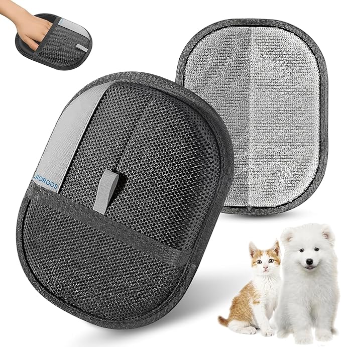 Jioroos Pet Hair Removal Glove for Cats & Dogs, Upgraded Electrostatic Reusable Pet Hair Remover Tool, Magic Fur Removal Mitt for Laundry, Couch, Carpet, Car Seat, Pet Grooming Gloves (1)