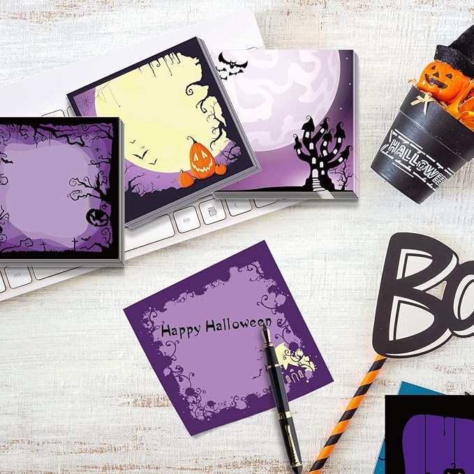 9 Pieces Halloween Sticky Note Halloween Note Pads 450 Pieces of Self Adhesive Removable Memo Pads, 50 Sheets Each for Halloween School Office Home Students Teacher Presents