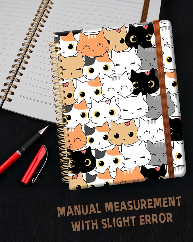 Ruled Spiral Writing Notebook,A5 Hardcover Lined College Journal for Women,Strong Twin-Wire Binding with Premium Paper,8.4" X 6",Perfect for School,Office,Home(Cute Cartoon Cat)
