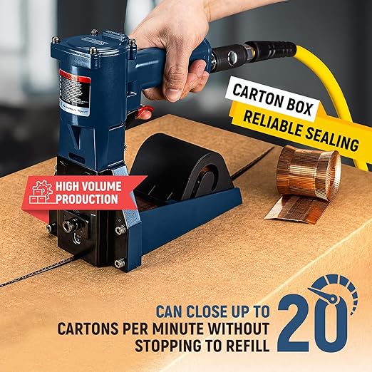 IDL Packaging RAIN-19-RR Heavy-Duty Pneumatic Staple Gun for 1 1/4" (32 mm) Crown Staples - Heavy-Duty Air Powered Roll-Feed Stapler - Professional Air Pressure Staple Gun for Fast Box Closing