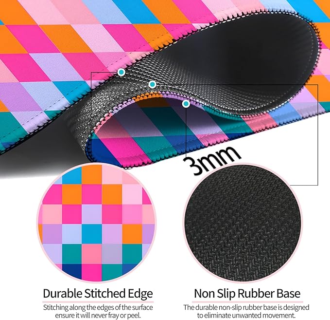 Retro Coloful Checkered Gaming Desk Mat, Computer Keyboard Large Extended Long Mouse Pad for Office and Home, XL (W20)