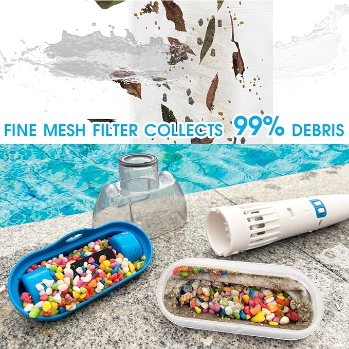 All in ONE Rechargeable Hot Tub Vacuum Cleaner for Spa - Magnetic Drive System, Ultra Fine Mesh Filter for Small Particle, Spot Cleaning for Above-Ground Inground Pools, 70 Mins (Blue)