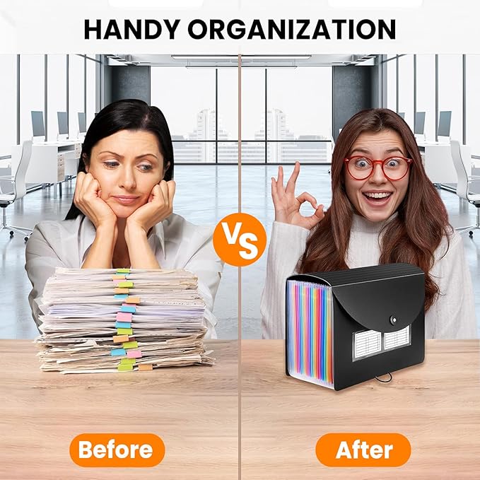 Sooez 24 Pockets Expanding File Folder with Blank Labels, According File Organizer with Expandable Cover, Desktop Accordion Folders Letter A4 Paper Document Storage Organizer, Purple