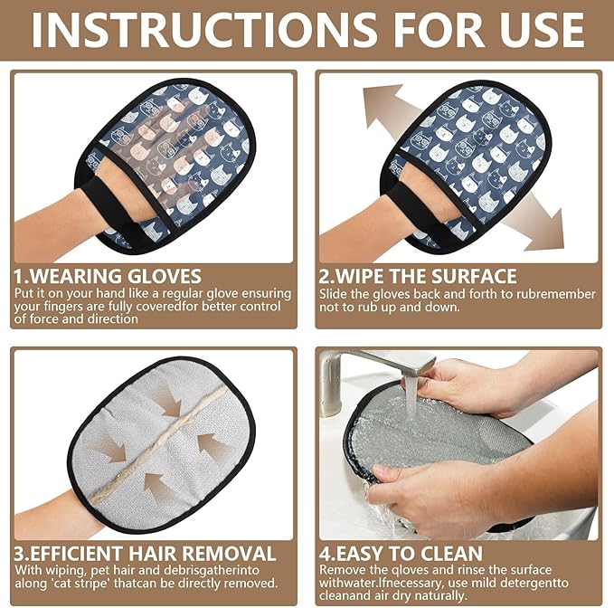 CHPGPUG Cat Pet Hair Removal Glove for Cats & Dogs Reusable Pet Hair Removal Glove pet Hair Electrostatic Gloves