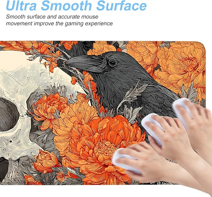 Mouse Pad Desk Mat for Desktop, Large 31.5" x 11.8" Extended Gaming Mousepad with Skull and Raven Design, Waterproof Non-Slip Rubber Base, Computer Laptop Desk Accessories for Women Men Home Office