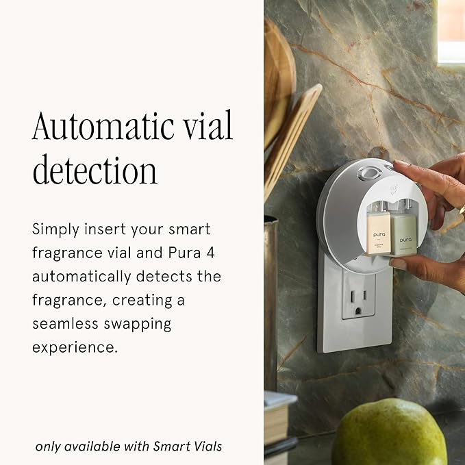 Pura Smart Home Fragrance Device Starter Set - Pura 4 - Scent Diffuser for Home - Includes Fragrance Aroma Diffuser - Square Box, Beach Cottage and Hawaii Scent Refills