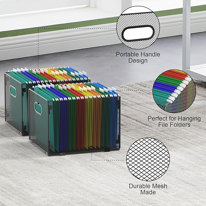 samstar 2 Pack Hanging File Organizer, Mesh File Folder Box Filing Box File Cabinet Organizer Storage Boxes, Letter Size