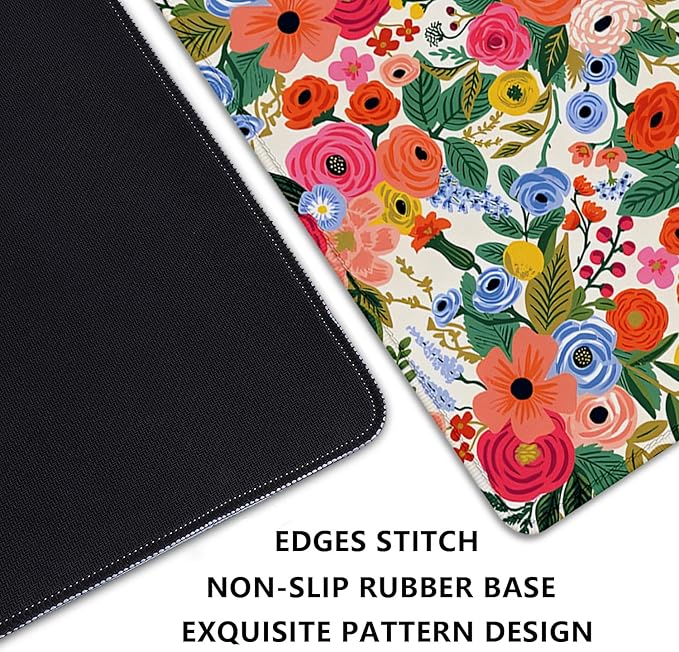 Garden Party Extended Desk Pad Flowers Mouse Pad,Gaming Desk Pad with Stitched Edges Non-Slip Rubber Base Extended XL Mousepad Big Desk Mat for Office Home Work(27.5X11.8 Inch)