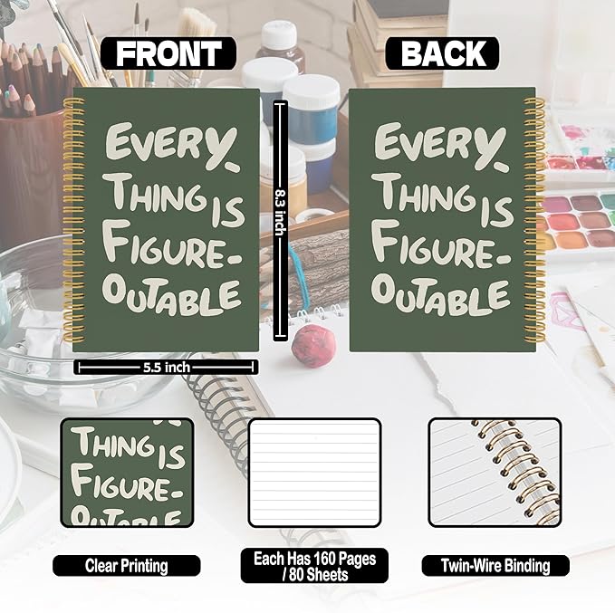 Everything is Figureoutable Spiral Notebook, Inspirational Journaling Notebooks for Counselling Therapy Office School, Motivational Hardcover Journals Gifts for Women, 160 Pages 5.5 x 8.3 Inch