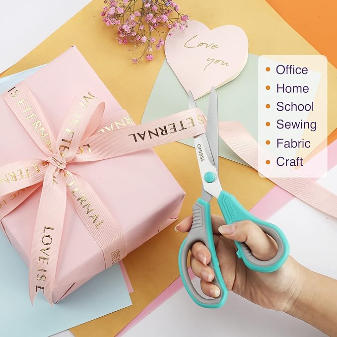 QMVESS 8.5" Scissors All Purpose 3 Pack, Ultra Sharp 2.5mm Thick Blade Scissors for Office, Professional Ergonomic Comfort Grip for Office School Home Fabric Sewing DIY Craft Cutting General Use