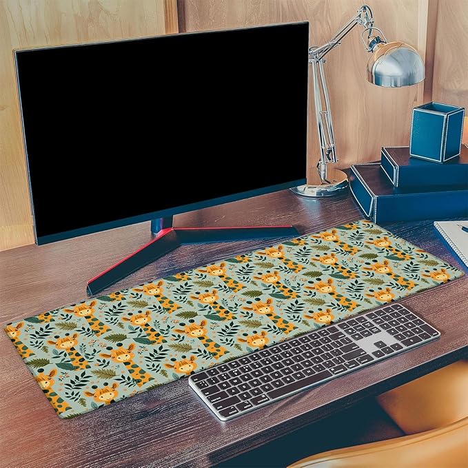 Cute Giraffe Gaming Mouse Pad, Extended Whimsical Animal Desk Mat Computer Laptop Mousepad, Robust Stitched Edges, 31.5"×11.8" Large Office Keyboard Mouse Pads for Home Desktop Decor