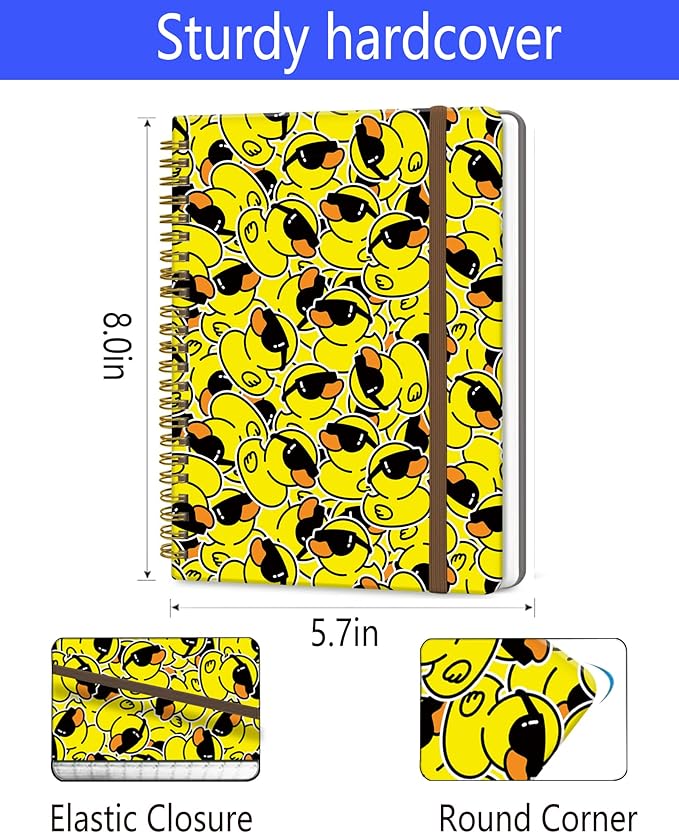 Spiral Journal Notebook, A5 Cute Notebooks for Women Men, College Ruled Hardcover Notebook for Work & Note Taking, 60 Pages Double-Wire Journals for Writing, Cool Yellow Ducks