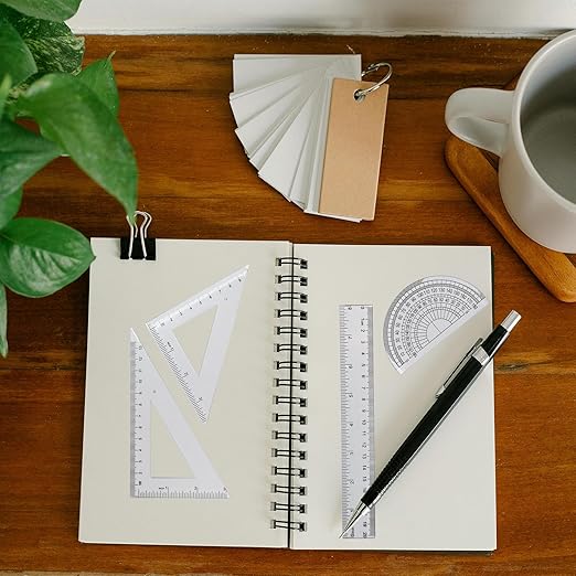 4 Pcs Math Geometry Set, Transparent Plastic Geometry Kit includes Protractor, Straight Ruler, Triangle Ruler, Clear Measuring Tools, Drafting Ruler for School and Office Supplies