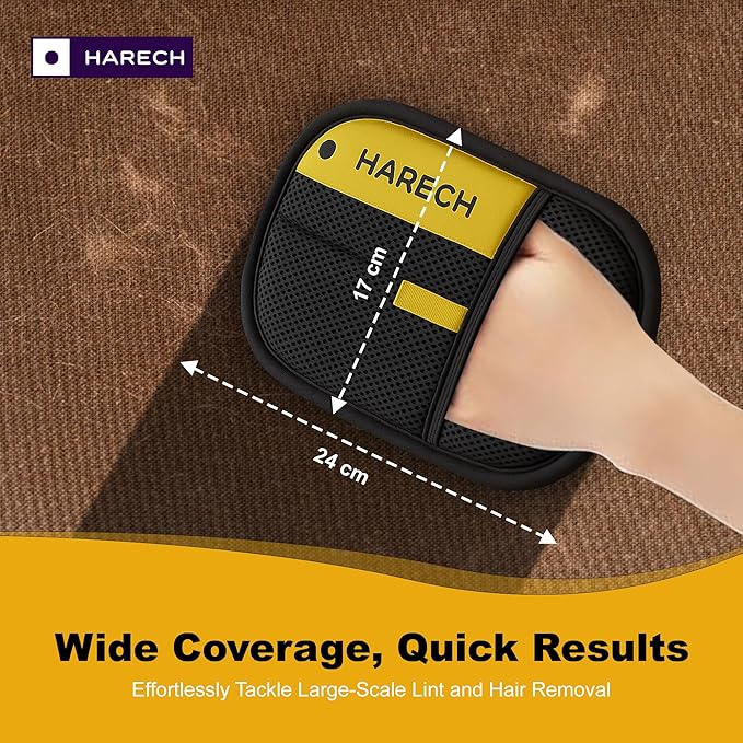 HARECH [2-Pack] Pet Hair Removal Glove Set, Black & Yellow Washable Fur Remover for Dogs & Cats, Reusable Grooming Tool with Meshed Fabric for Furniture, Sofa, Carpet